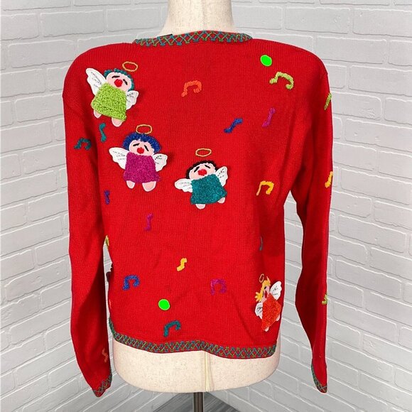 Christina Rotelli Cardigan Women Medium Red Multi Angels Music Christmas Sweater - Picture 5 of 14